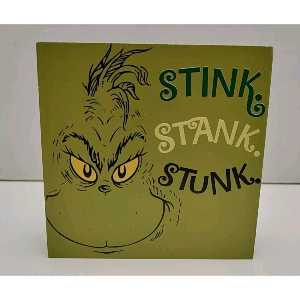 STINK STANK STUNK Grinch Wood  Sign Holiday Christmas 4 x 4 x 1 inch